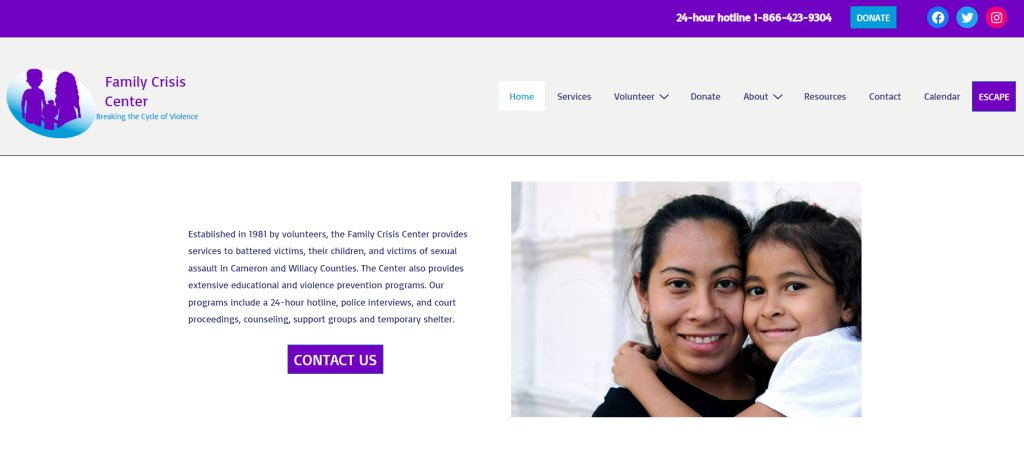 Home page for the Family Crisis Center